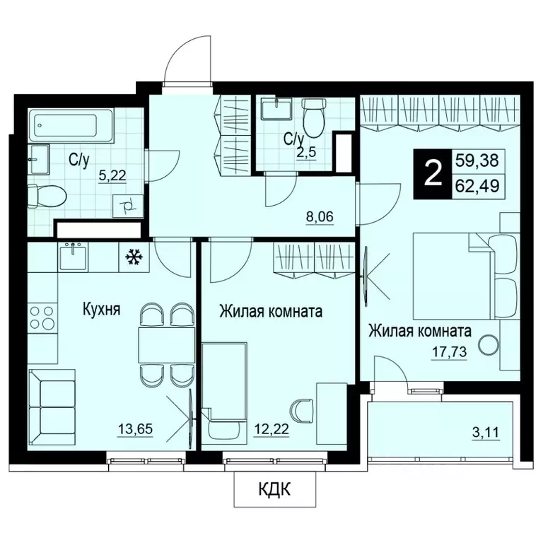 2-к кв. Самарская область, Самара АмГрад жилой комплекс (64.61 м) - Фото 1