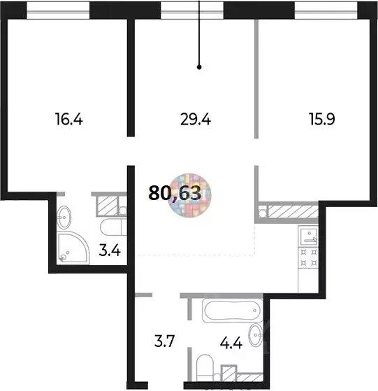 2-к кв. Санкт-Петербург Петровский просп., 9к2 (80.63 м) - Фото 1