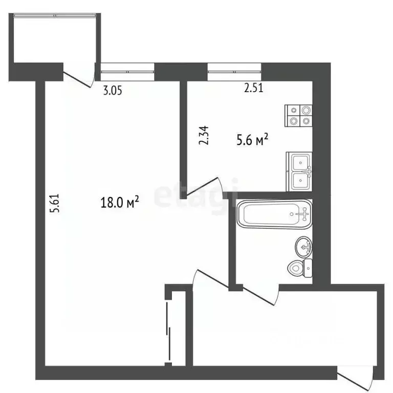 1-к кв. Челябинская область, Челябинск ш. Металлургов, 49 (32.3 м) - Фото 0