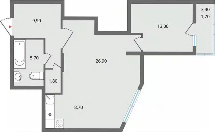 2-к кв. Липецкая область, Липецк ул. Ф.С. Игнатьева, 33 (67.6 м) - Фото 0
