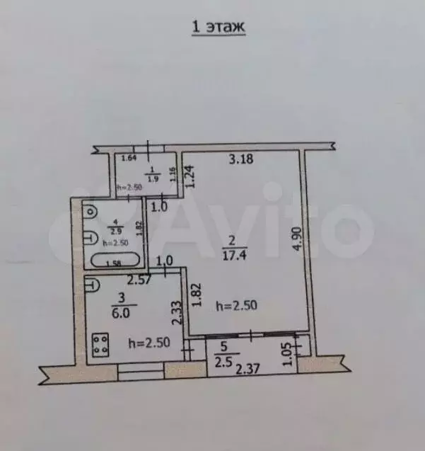 1-к. квартира, 30,7 м, 1/5 эт. - Фото 0