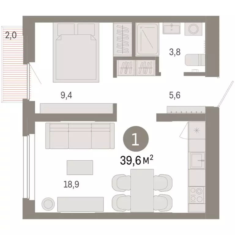 1-комнатная квартира: Екатеринбург, улица Академика Ландау, 7Г (39.59 ... - Фото 1