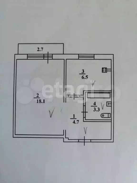 1-к. квартира, 32,5 м, 4/5 эт. - Фото 0