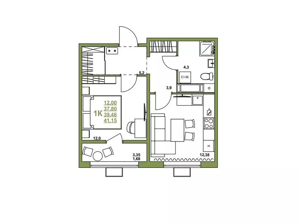 1-к кв. Челябинская область, Челябинск ул. Блюхера, 2.3.1 (39.52 м) - Фото 2