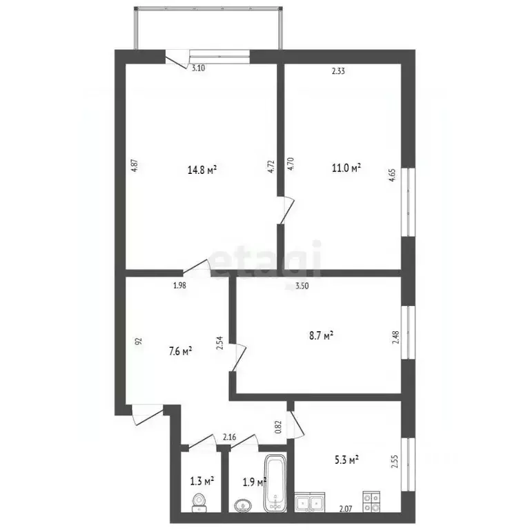 3-к кв. Ростовская область, Батайск ул. Ковалевского, 76/181 (57.0 м) - Фото 2