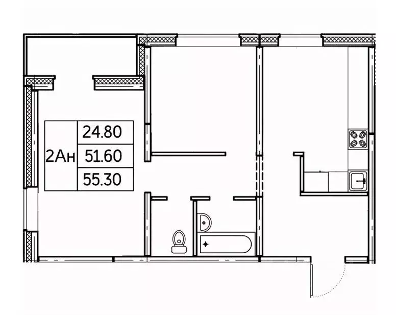 2-к кв. Чувашия, Чебоксары ул. П.В. Дементьева, поз1 (55.3 м) - Фото 1