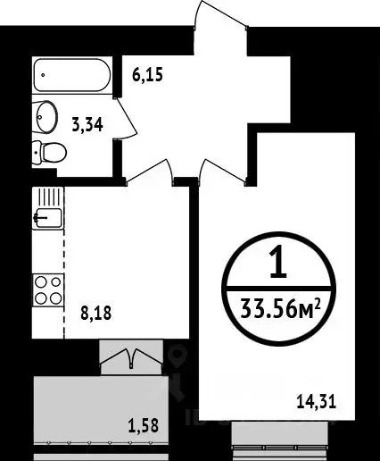 1-к кв. Башкортостан, Уфа ул. Природная, 7 (33.56 м) - Фото 0