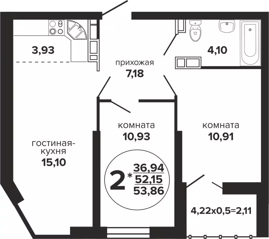 2-комнатная квартира: Краснодар, Прикубанский внутригородской округ, ... - Фото 0