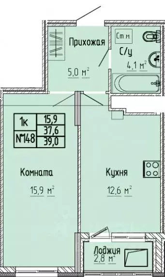 1-к кв. Тверская область, Тверь Атлант жилой комплекс (39.0 м) - Фото 0