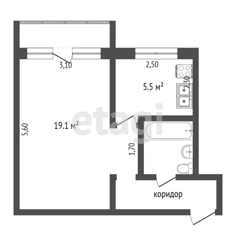1-комнатная квартира: село Каскара, улица 9 Мая, 2 (32.3 м) - Фото 1