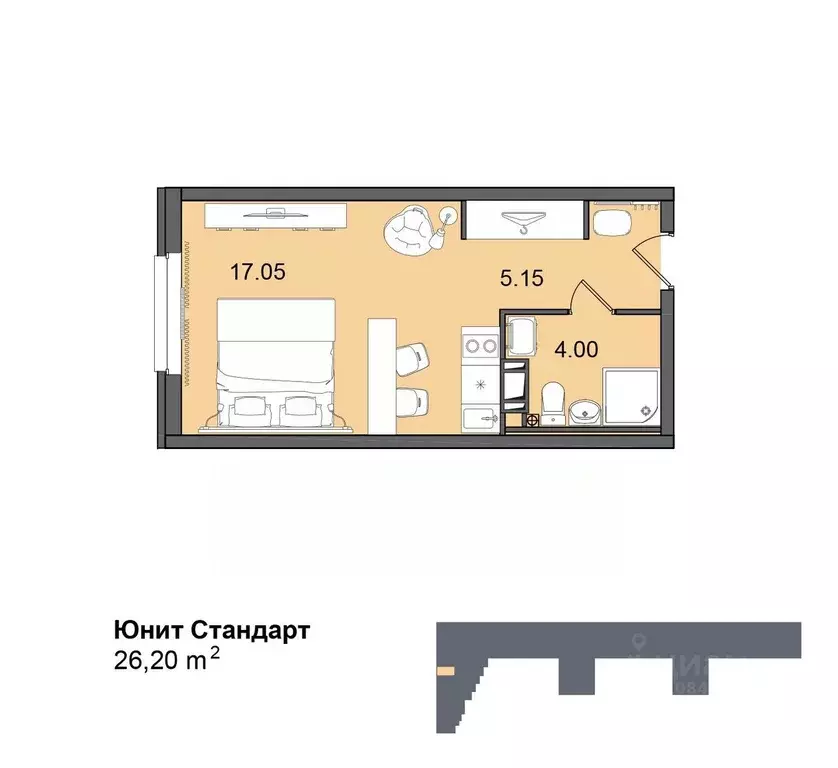 Студия Санкт-Петербург Витебский просп., 99к1 (26.6 м) - Фото 0