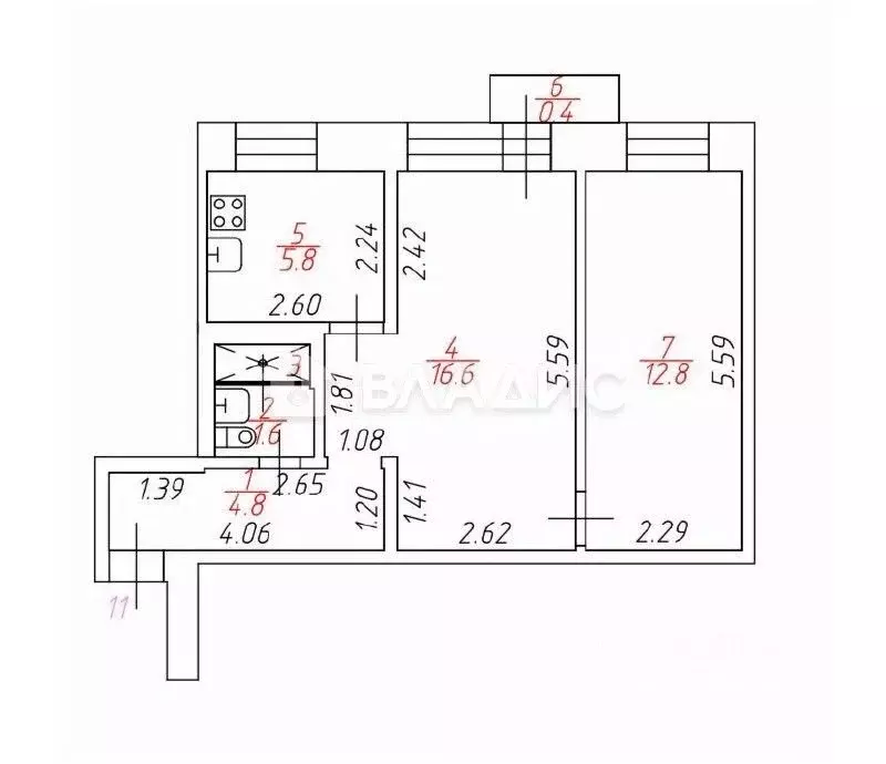 2-к кв. Московская область, Домодедово Центральный мкр, ул. Советская, ... - Фото 2