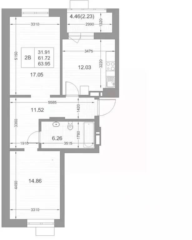2-к кв. Татарстан, Казань ул. Назиба Жиганова, 2А (63.8 м) - Фото 1