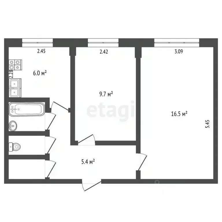 2-к кв. Архангельская область, Архангельск ул. Октябрят, 4 (42.5 м) - Фото 2