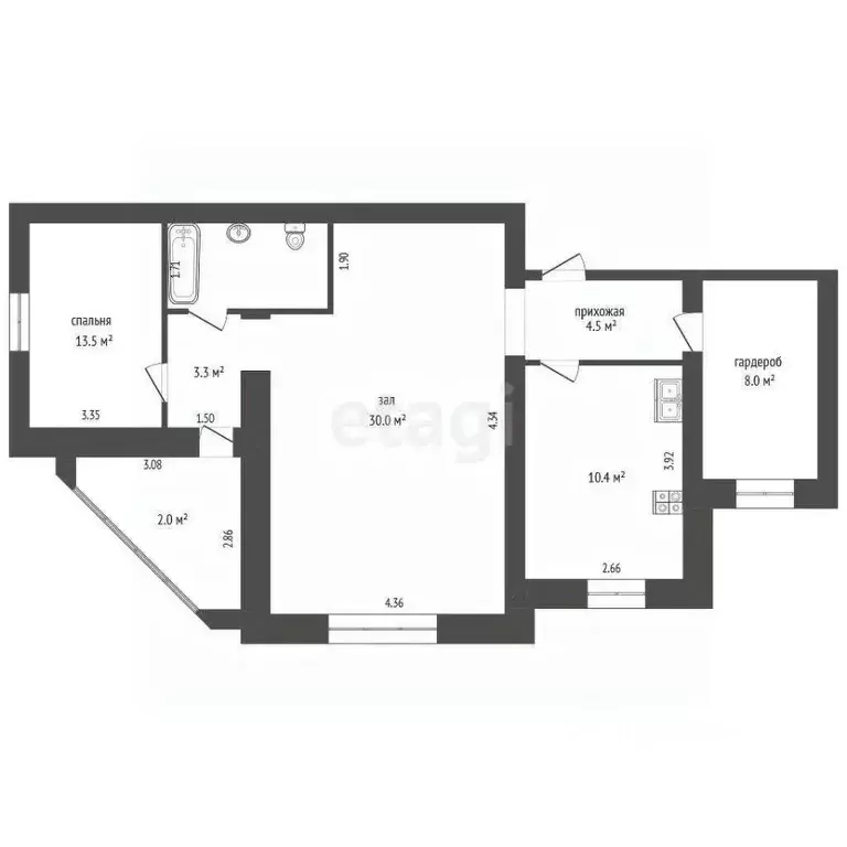 2-к кв. Калининградская область, Калининград Тихорецкая ул., 12 (77.0 ... - Фото 2