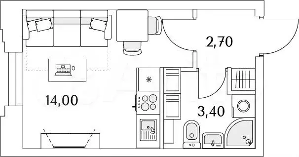 Квартира-студия, 20,1м, 9/13эт. - Фото 1