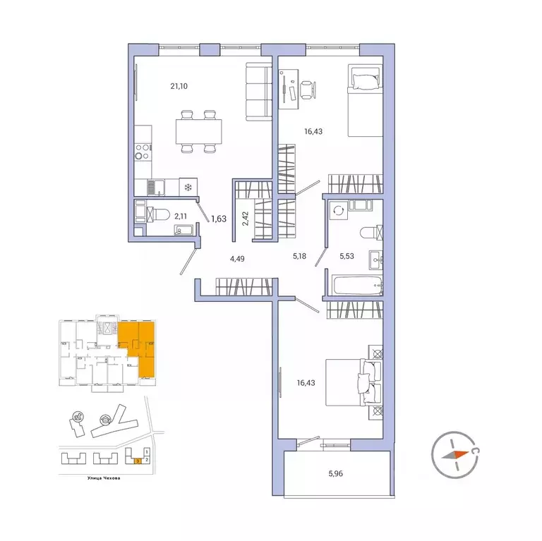 2-к кв. Ленинградская область, Гатчина ул. Чехова, 39к2 (77.3 м) - Фото 1
