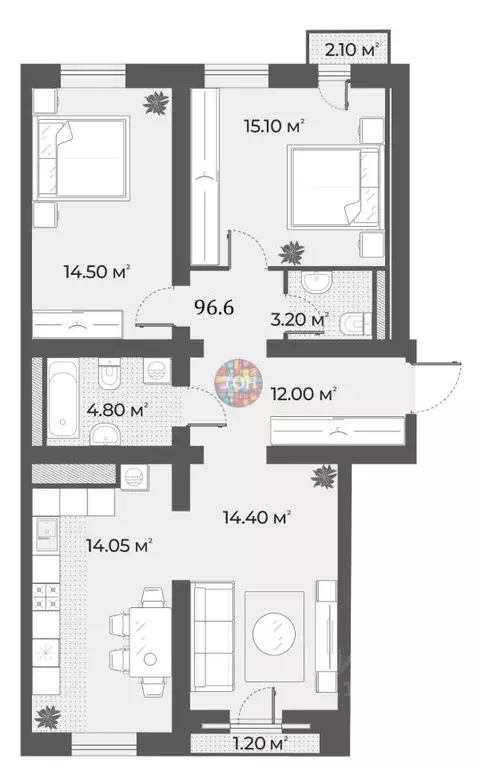 3-к кв. Санкт-Петербург Зеленогорская ул., 3 (96.6 м) - Фото 1