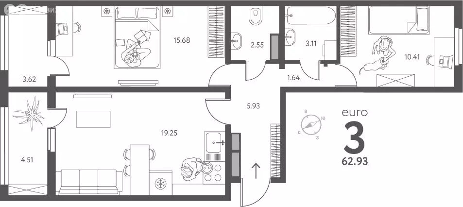 2-комнатная квартира: Липецк, улица Перова, 2Г (62.93 м) - Фото 1