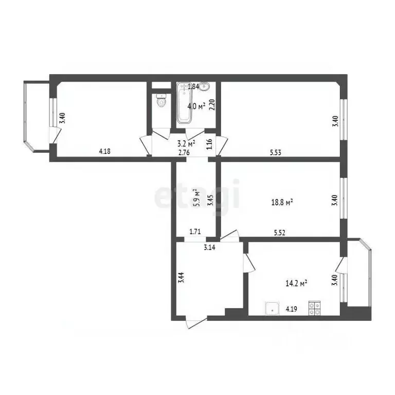 3-к кв. Тюменская область, Тюмень ул. Валентины Трофимовой, 4 (90.0 м) - Фото 2