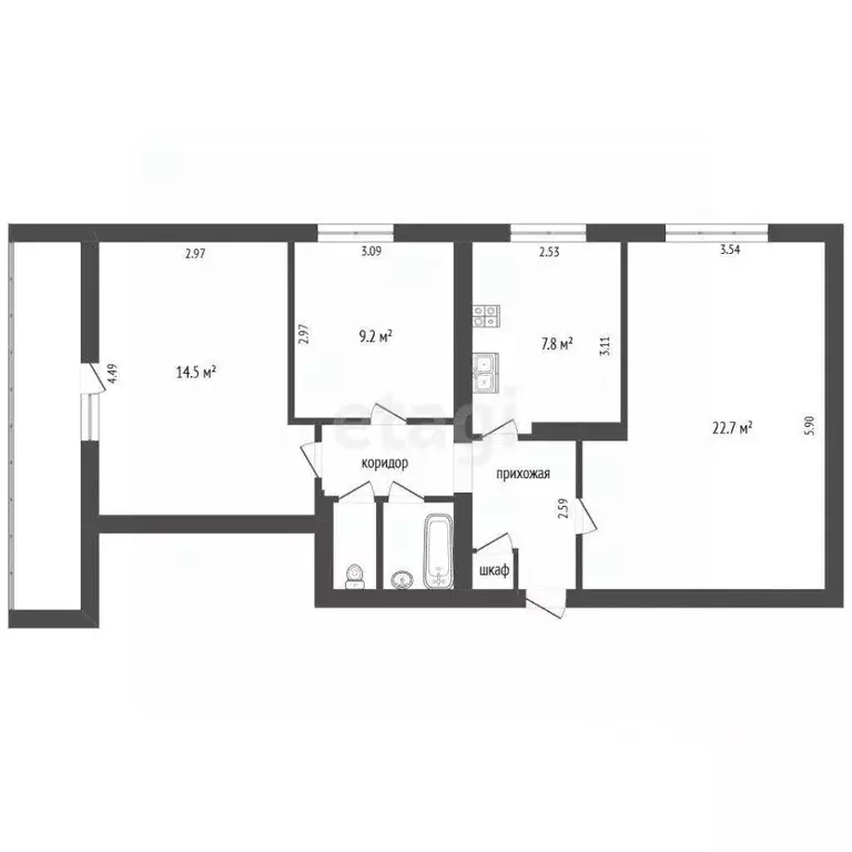 3-к кв. Москва ул. Зои и Александра Космодемьянских, 18К2 (64.5 м) - Фото 2