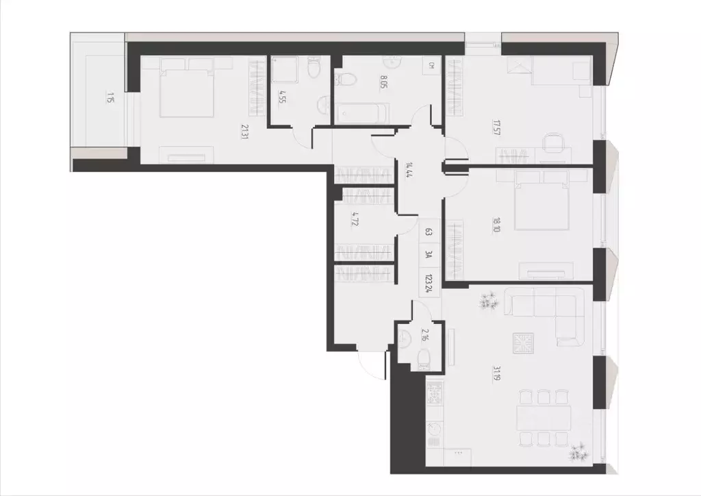 3-к кв. Татарстан, Казань Академик жилой комплекс (123.64 м) - Фото 1