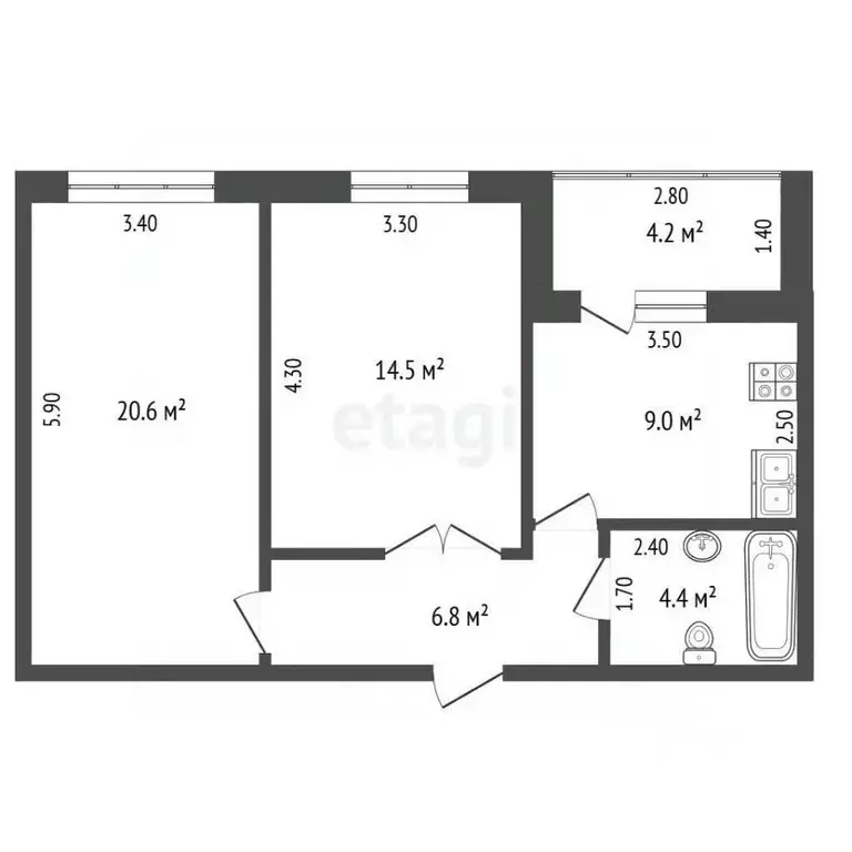 2-к кв. Самарская область, Самара ул. Николая Баженова, 6 (55.6 м) - Фото 2