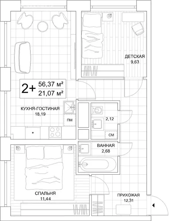 2-комнатная квартира: Москва, Береговой проезд, 3 (56.8 м) - Фото 1