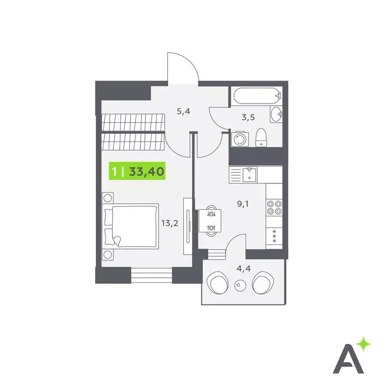 1-комнатная квартира: Кудрово, Солнечная улица, 4 (33.4 м) - Фото 1