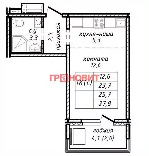 1-к кв. Новосибирская область, Новосибирск ул. Связистов, 162/1 (25.7 ... - Фото 1
