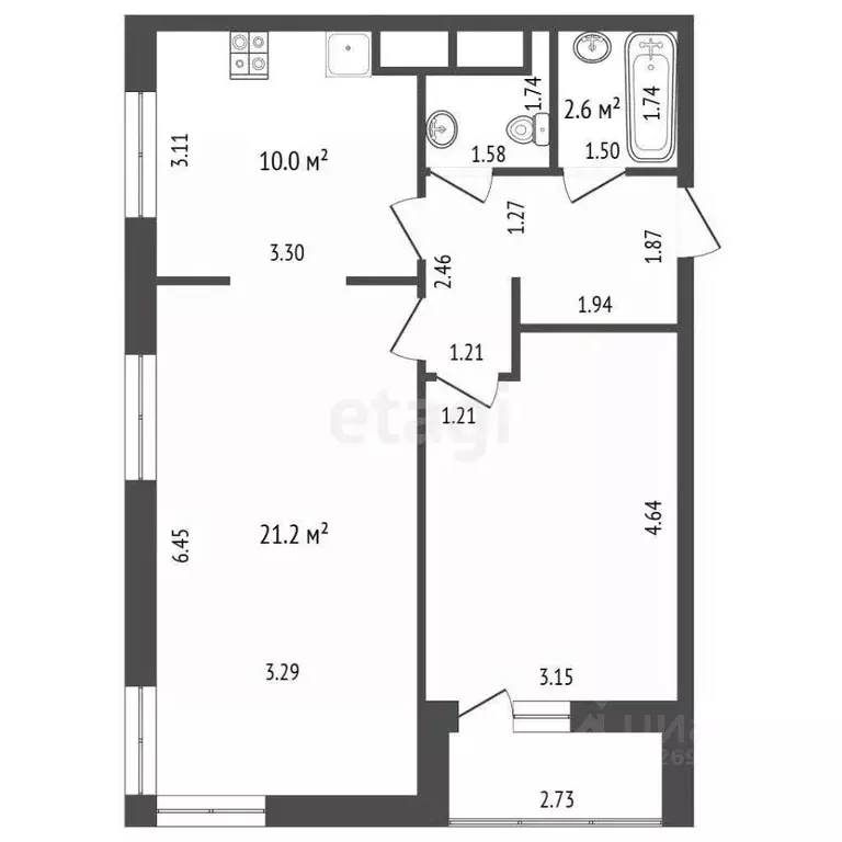 2-к кв. Москва ул. Юлиана Семенова, 8к1 (59.0 м) - Фото 2