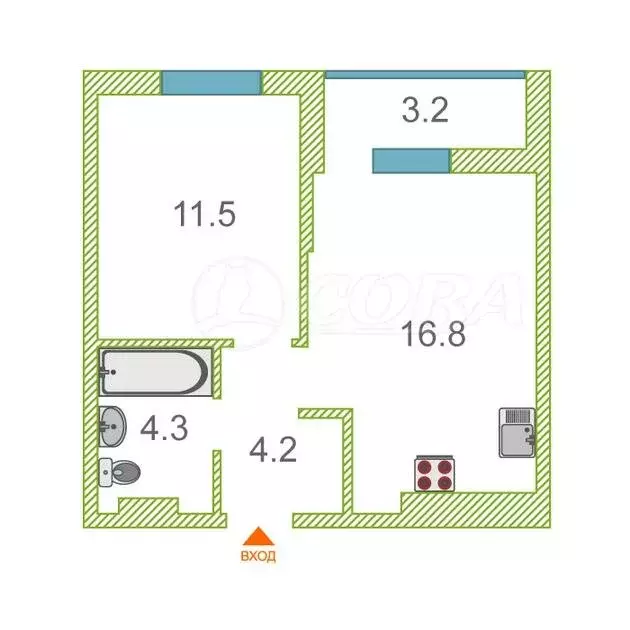 1-комнатная квартира: Тюмень, улица Николая Глебова, 3 (39.3 м) - Фото 0