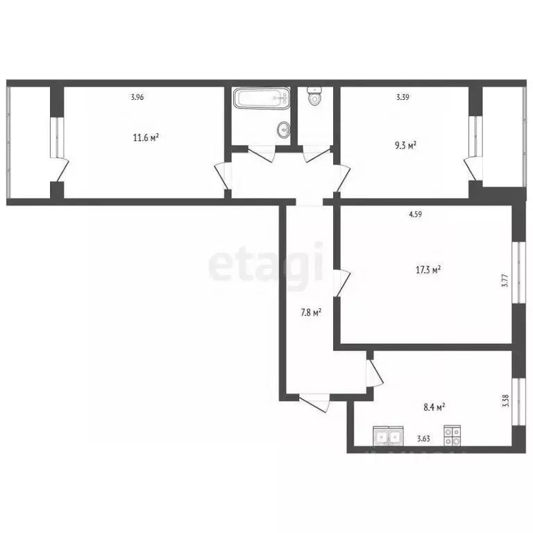 3-к кв. Вологодская область, Череповец ул. Моченкова, 14 (61.0 м) - Фото 1