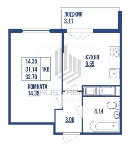 1-комнатная квартира: Санкт-Петербург, улица Вадима Шефнера, 4 (32.7 ... - Фото 0