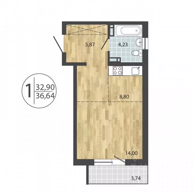 1-к кв. Иркутская область, Иркутск Лермонтов парк жилой комплекс (36.6 ... - Фото 2