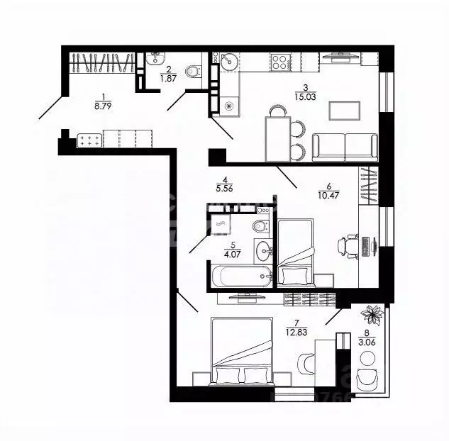 2-к кв. Липецкая область, Липецк Ленина-Соборная пл. (60.24 м) - Фото 2