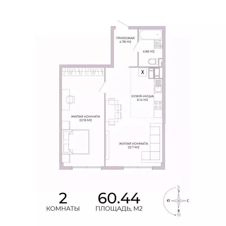 2-к кв. Пензенская область, Пенза Побочинская ул., с18 (60.44 м) - Фото 1