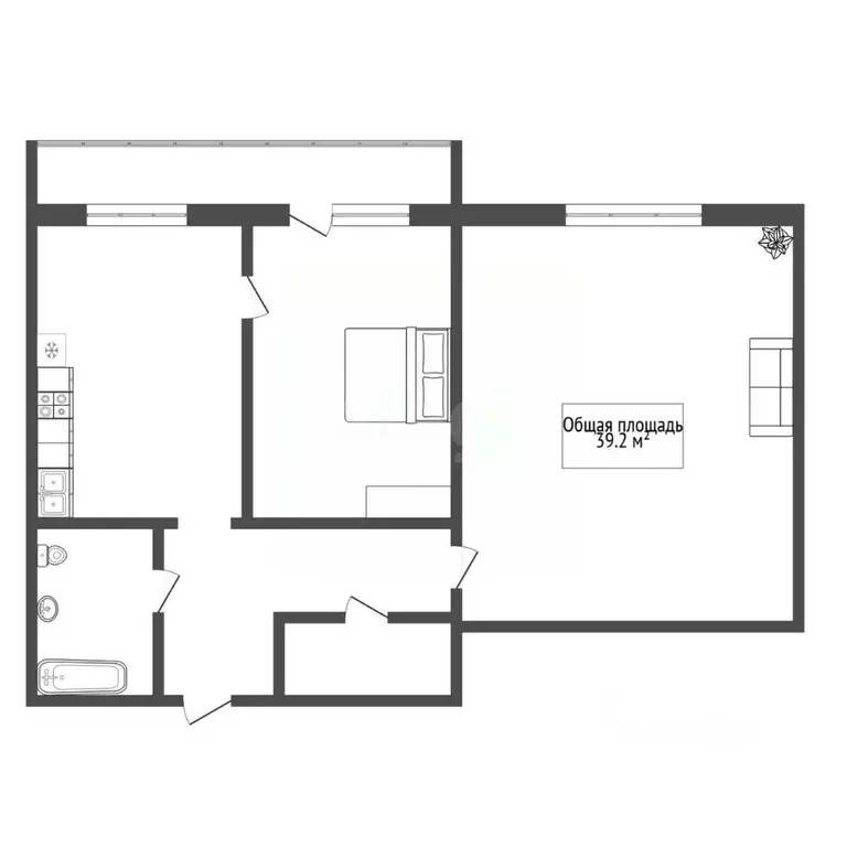 2-к кв. Новосибирская область, Новосибирск ул. Виктора Уса, 1/1 (39.2 ... - Фото 2