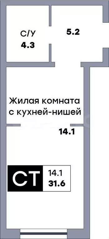 Квартира-студия, 31,6 м, 13/22 эт. - Фото 0