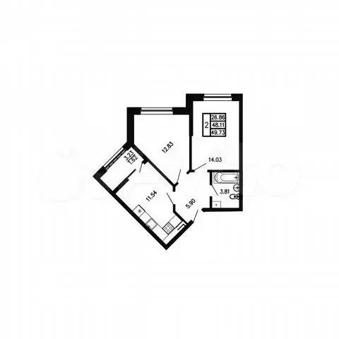 2-к. квартира, 49,7 м, 7/9 эт. - Фото 0