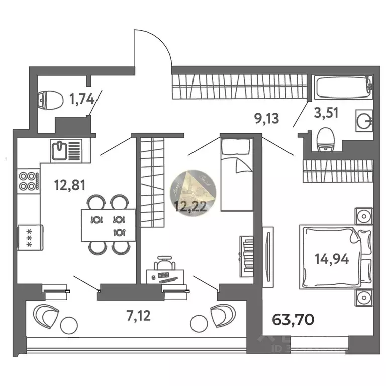 2-к кв. Санкт-Петербург бул. Александра Грина, 4 (63.7 м) - Фото 2