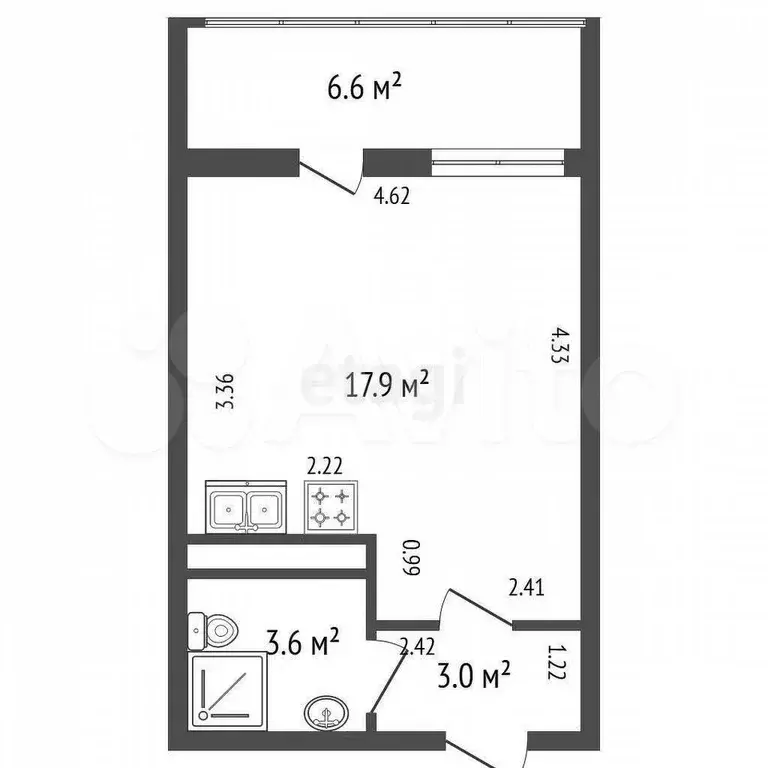 Квартира-студия, 24,5 м, 11/15 эт. - Фото 0