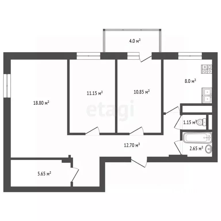 3-к кв. Тюменская область, Тюмень ул. Станислава Карнацевича, 7 (70.4 ... - Фото 2