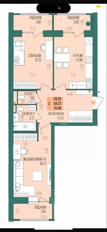 2-к кв. Марий Эл, Йошкар-Ола Красноармейская ул., 122В (70.0 м) - Фото 2