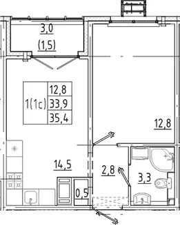 Продаётся 1-к квартира, 33.9 м - Фото 1