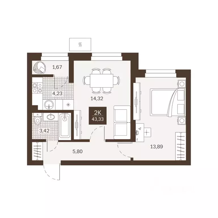 2-к кв. Пензенская область, Пенза Династия жилой комплекс (43.33 м) - Фото 1
