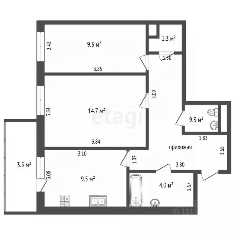 2-к кв. Ямало-Ненецкий АО, Новый Уренгой Тундровый мкр, 4 (53.1 м) - Фото 2