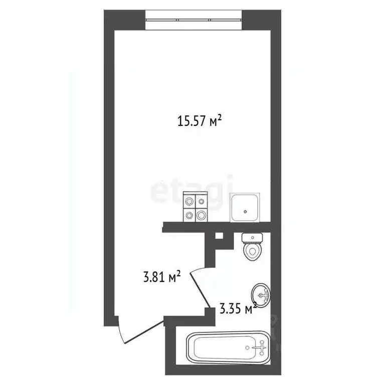 Студия Тюменская область, Тюмень ул. Лесопарковая, 1к1 (19.8 м) - Фото 1