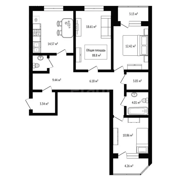 3-комнатная квартира: Бердск, улица Красная Сибирь, 101 (88.8 м) - Фото 1