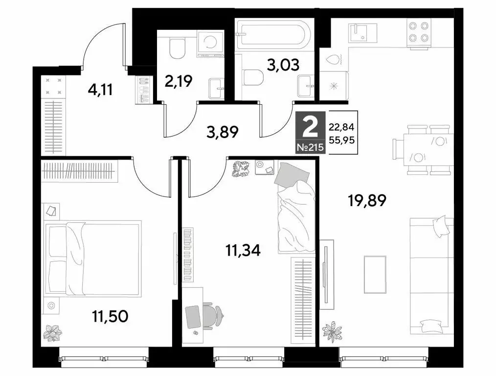 2-комнатная квартира: Калуга, улица Болдина, 22/1 (55.95 м) - Фото 0